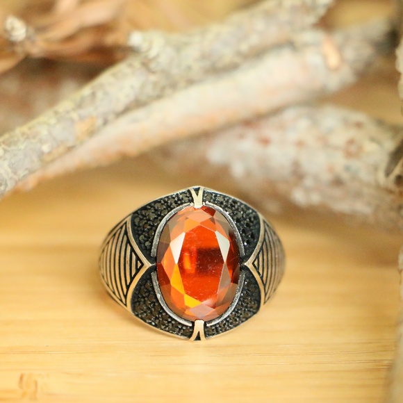 Sterling Silver Men's Ring, Black and Red S 10 - Picture 6 of 8